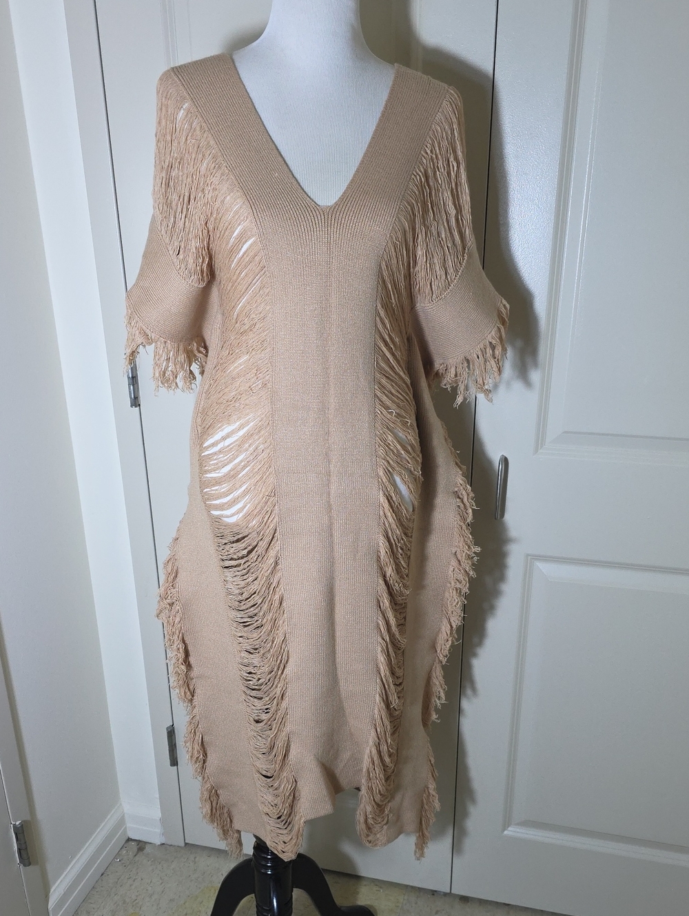 Fashion Nova Beige Fringe Midi Dress